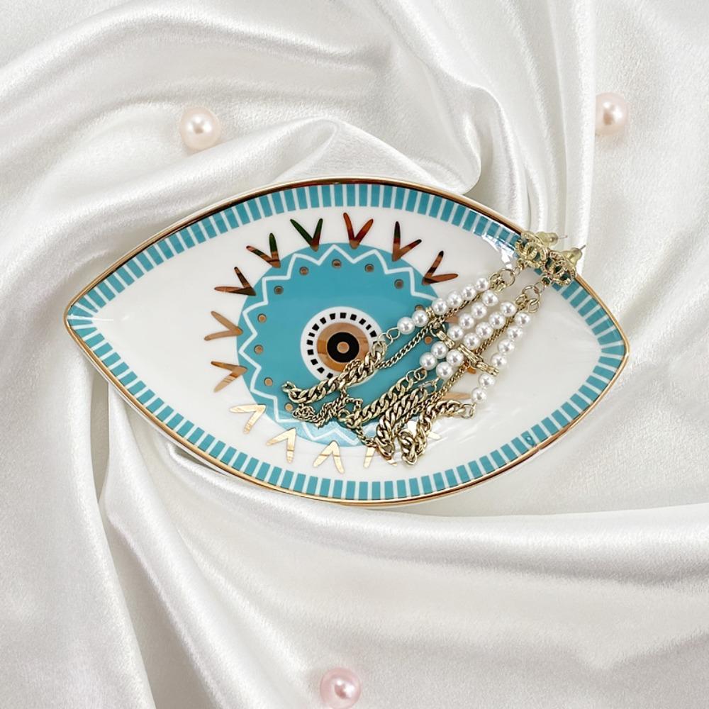 

Ceramic Jewelry Tray Eye Shape Trinket Plate Creative Decorative Plate Key Style A