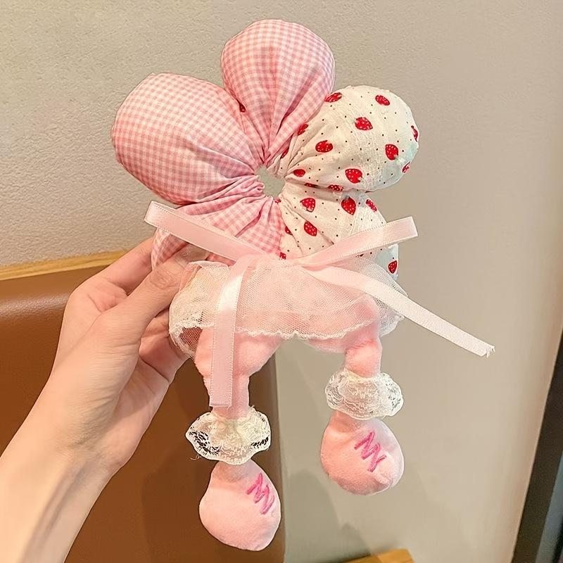 New Cartoon Flower Butt Big Intestine Hair Tie for Women, High-End Three-Dimensional Sweet Versatile Bun Hair Cord Hair Accessory Strawberry Skirt