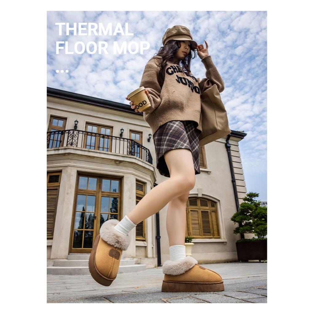 Bag Heel Slippers with Thick Sole and Plush Shoes for Women In Autumn and Winter, Indoor Warmth, Slippers for Outdoor Wear, Plush Snow Boots