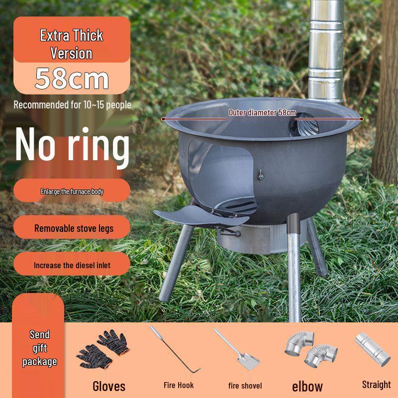 Portable Outdoor Iron Wood-Burning Stove for Rural Households