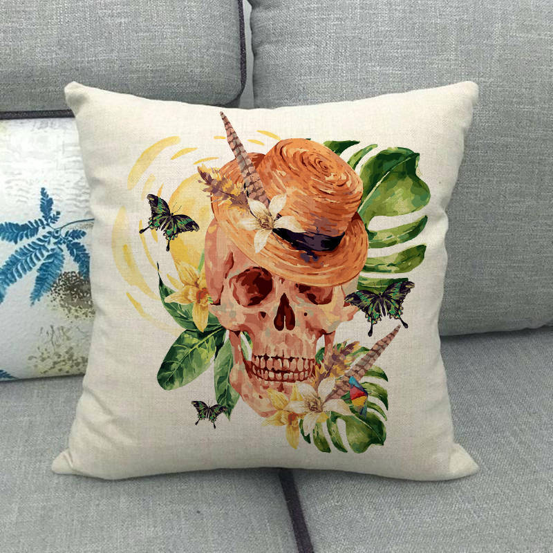 Nordic Halloween Skull Series Digital Printing Short Plush Pillow Covers for Car Sofa Office Cushion Cover Home Goods