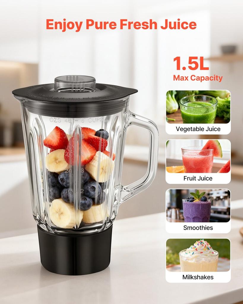Stand Mixer, 4.3 L Electric Kitchen Mixer, 1300W Dough-Mixer, 6+P Speeds Tilt-head Food-Mixer with 1.5 L Blender Cup, Stainless Steel Bowl, Dough