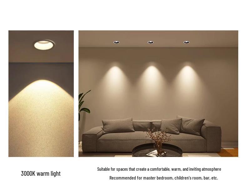 Full Spectrum Anti-Glare Recessed LED Spotlight with Narrow Edge and Deep Cup for Living Room Ceiling
