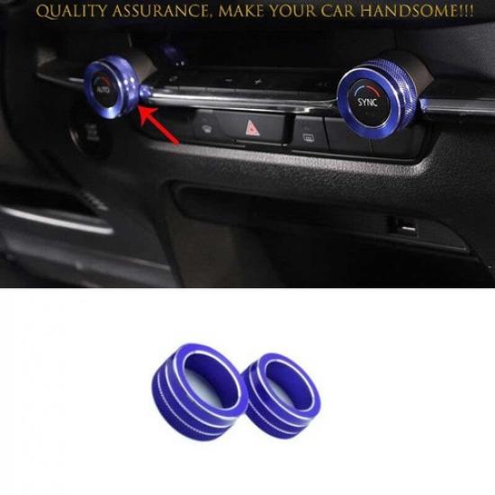 For Mazda CX-30 2020-2023 Blue Alloy Center Console AC Switch Knob Ring Trim 2PC