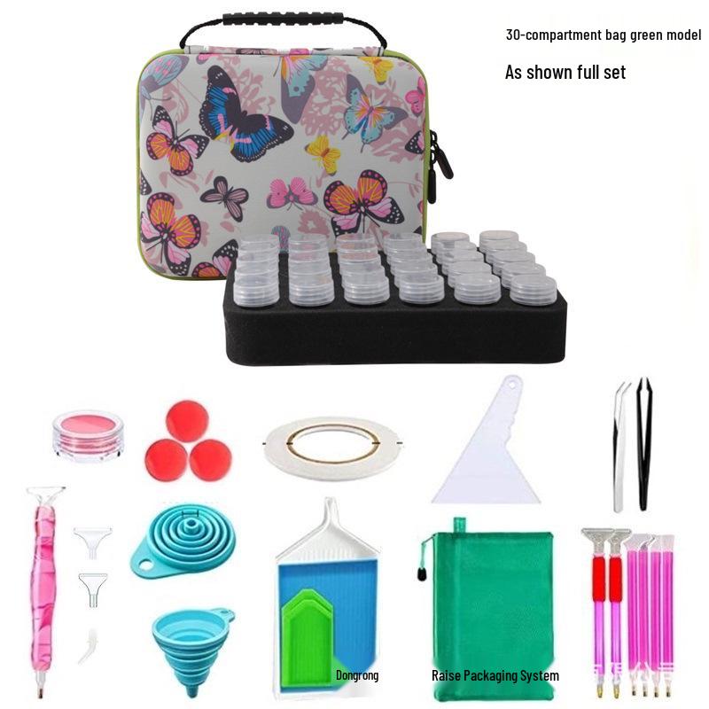 60-Grid Storage Bag for Diamond Painting Drills with Bottles and Dotting Tool Kit