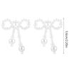 Fashionable Imitation Pearls Ear Clips Exquisite Pearls Beaded Bowknot Dangle Ear Studs for Daily Wear Dates Parties