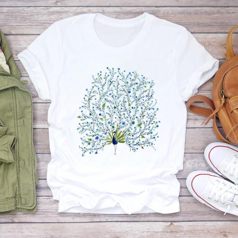 (Asian Size)Women Print Lady Female Watercolor Floral Flower Sweet 90s Tee Top Fashion T Shirt Clothing Casual Short Sleeve Graphic T-shirt