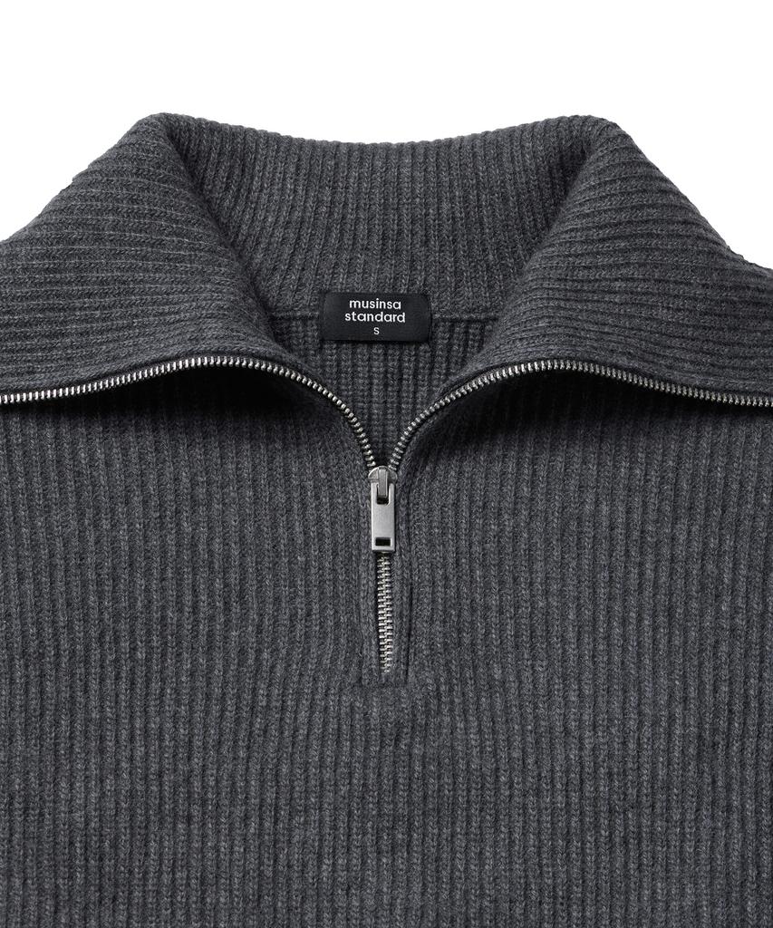 MUSINSA STANDARD WOMAN Women'S Lambswool Ribbed Knit Half Zip [Medium Grey]