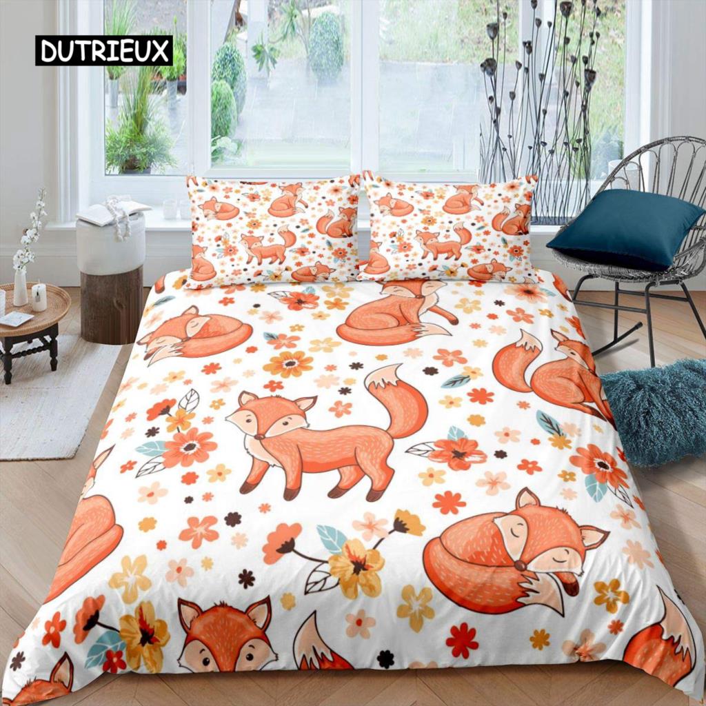 

Комплект пододеяльников с лисой для девочек, комплект постельного белья с рисунком лисы, милый пододеяльник на тему животных для детей, подростков, King, полиэстер, пододеяльник 140x200cm 3pcs