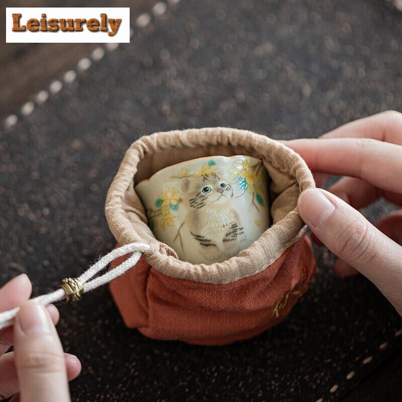 Homecoming Thickened Linen Storage Tea Cozies Luxury Tea Cozy for Teapot Portable Bag Travel Tea Set Bag Tea Ceremony Supplies