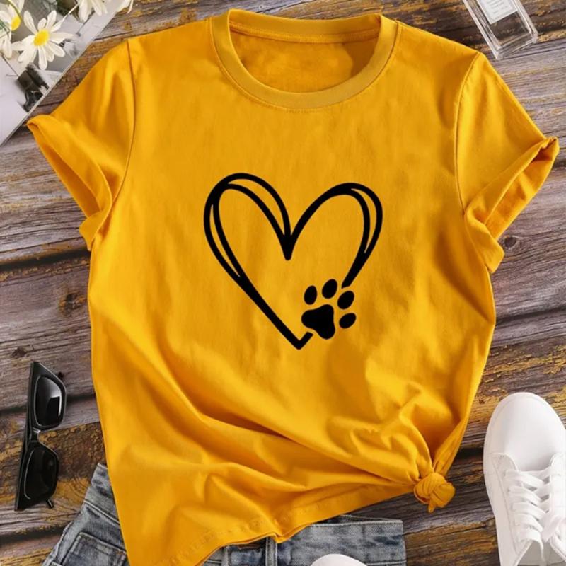 Love Cartoon Print Crew Neck T-shirt Casual Loose Short Sleeve Fashion Summer T-Shirts Tops Women's Clothing