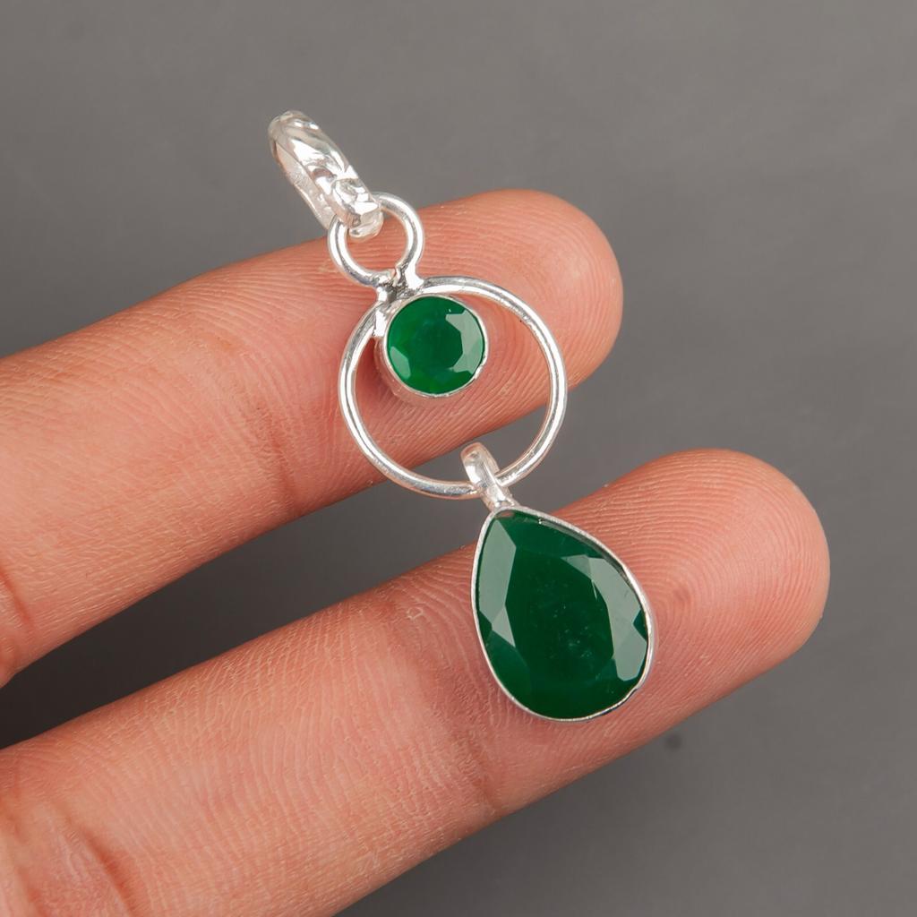 Green Onyx Gemstone 925 Sterling Silver Women Gift Jewelry Handmade Pendant1.80" PP-10-17