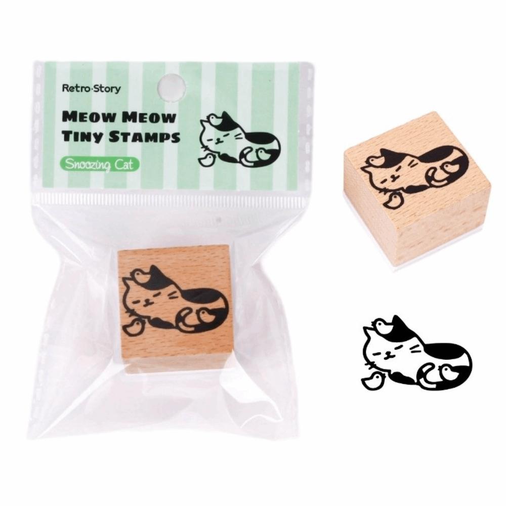 New Vintage Style Wooden Stamp Cartoon Cat Rubber Base Seal Stamping DIY Journaling Student Stationery for Scrapbook