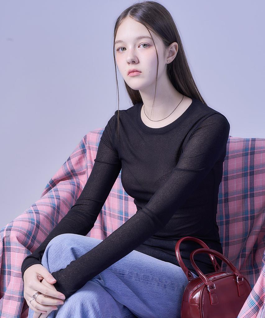 KOLEAT Long-Length See-Through Layered Plain Long-Sleeve T-Shirt Inner [3 Colors] 618