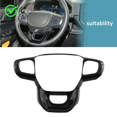 For Ford Ranger 2024 2025 ABS Carbon Fiber Styling Car Inner Steering Wheel Trim Cover Button Decor Sticker Auto Accessories