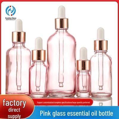 Rosafarbene Tropfflasche aus Glas für ätherische Öle (5-100ml) - Leerer Probenbehälter für kosmetische Flüssigkeiten