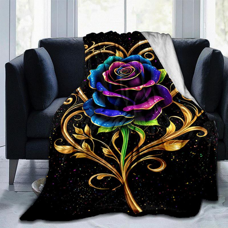 1pc Rose Printing Lightweight Flannel Blanket, Comfortable and Warm Blanket, for Camping Sofa Bed and Couch Office, Suitable for Gift Blanket