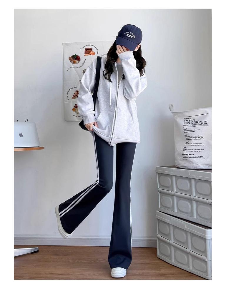 Women's High Waist Micro-Flare Pants - Autumn/Winter Velvet, Slimming, Plus Size, Casual Outer Wear