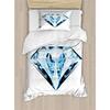 Silver Glitter Duvet Cover Set Queen Diamond Star Bedding Set for Kids Teens Girls Room Decor Bling Party Theme Comforter Cover