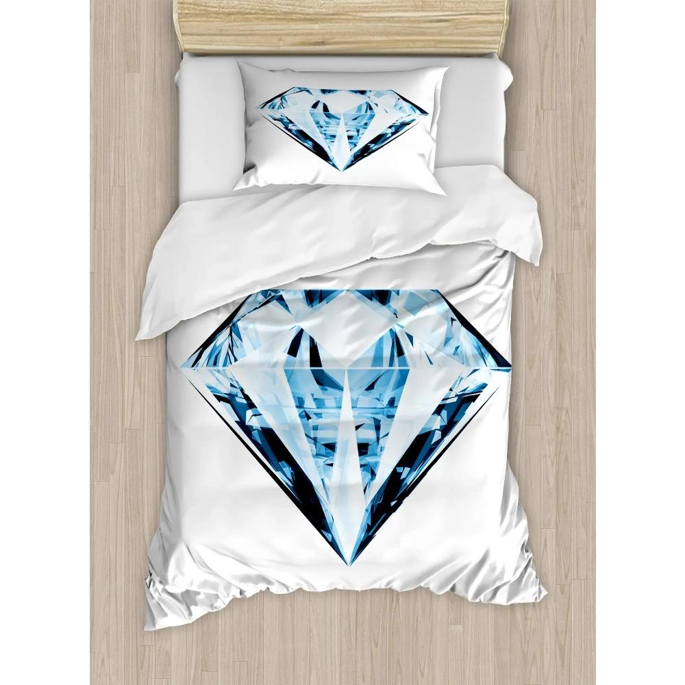 Silver Glitter Duvet Cover Set Queen Diamond Star Bedding Set for Kids Teens Girls Room Decor Bling Party Theme Comforter Cover