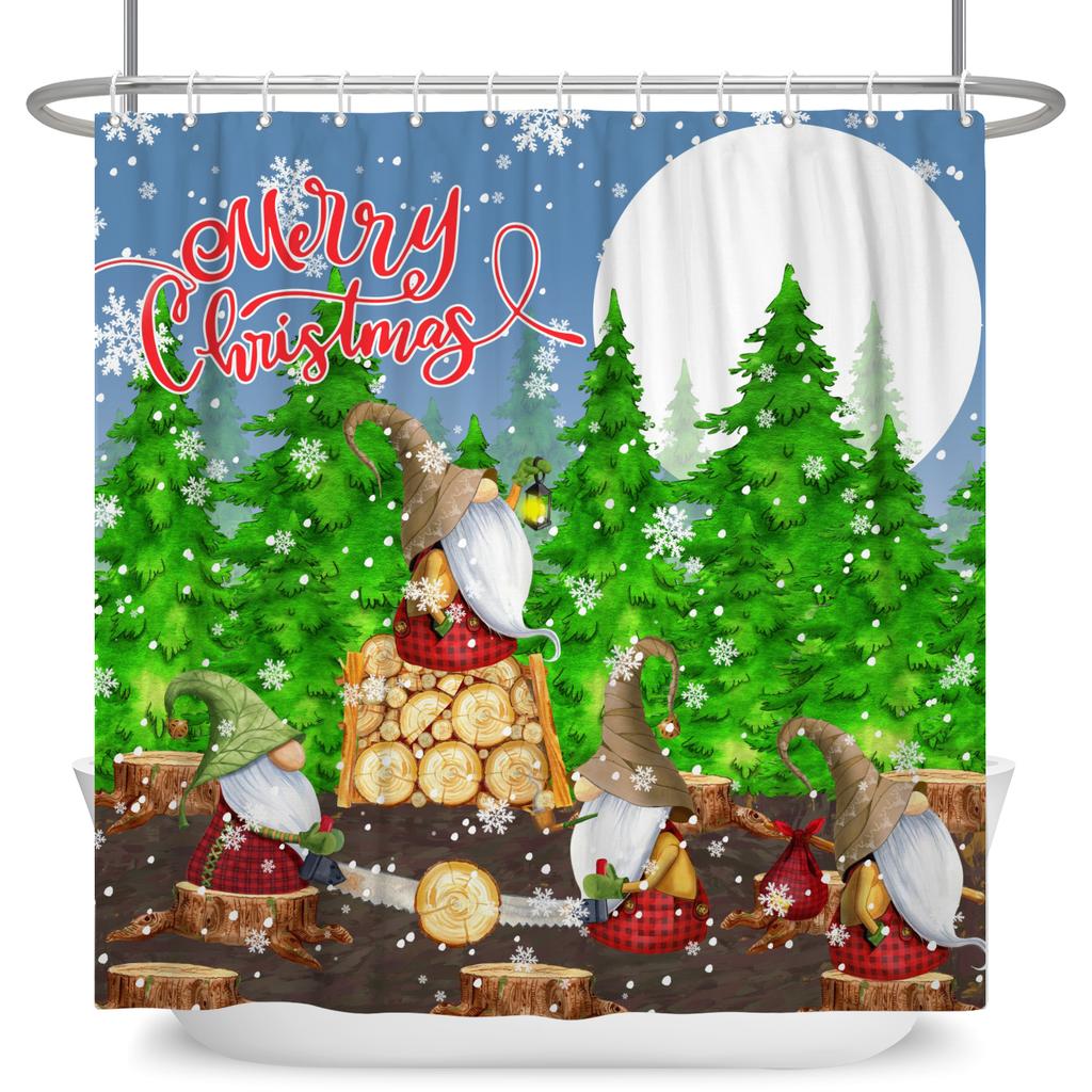 Merry Christmas Snowman Shower Curtains Waterproof Bath Curtain Santa Claus Snowflake for Bathroom Home Decor with Hooks