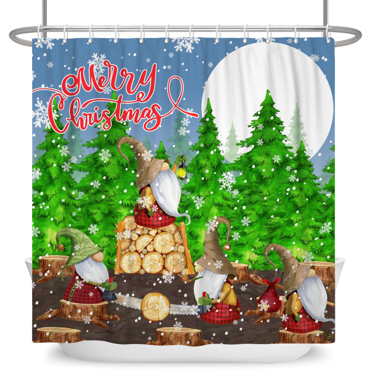 

Merry Christmas Snowman Shower Curtains Waterproof Bath Curtain Santa Claus Snowflake For Bathroom Home Decor With Hooks W60H190(CM)-1 Pcs