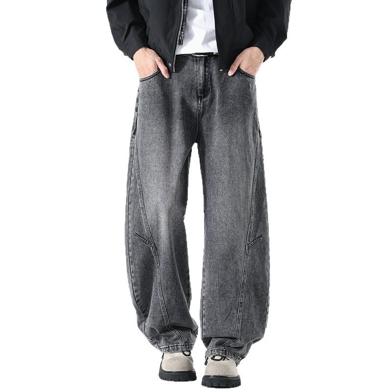 American retro trendy brand splicing scimitar jeans men's trendy fashion new loose wide-leg drape long pants