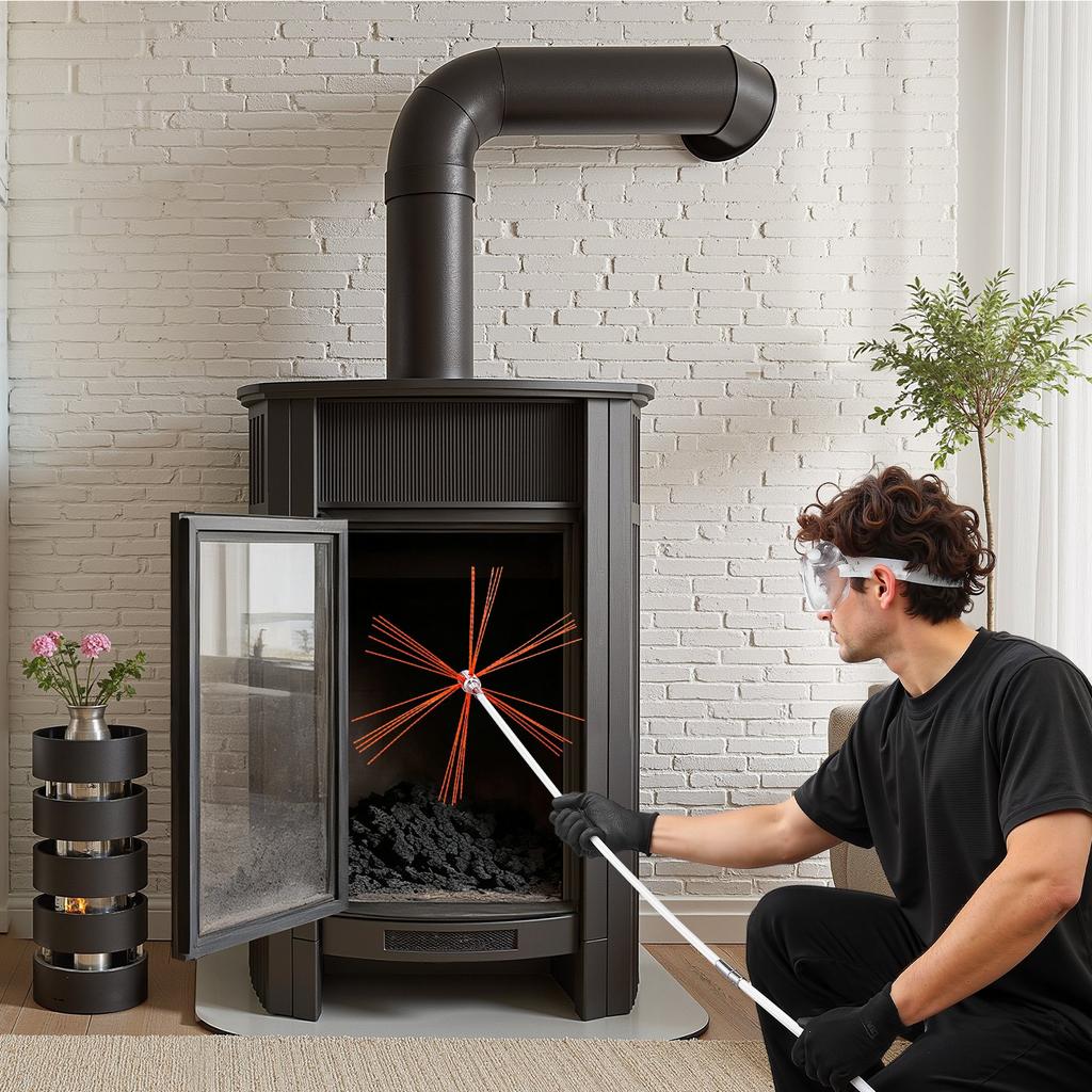 VEVOR Chimney Sweep Kit, 8m Maximum Extendable Length Chimney Brush, Chimneys Cleaning Kit with Bristle Replacements & Goggles