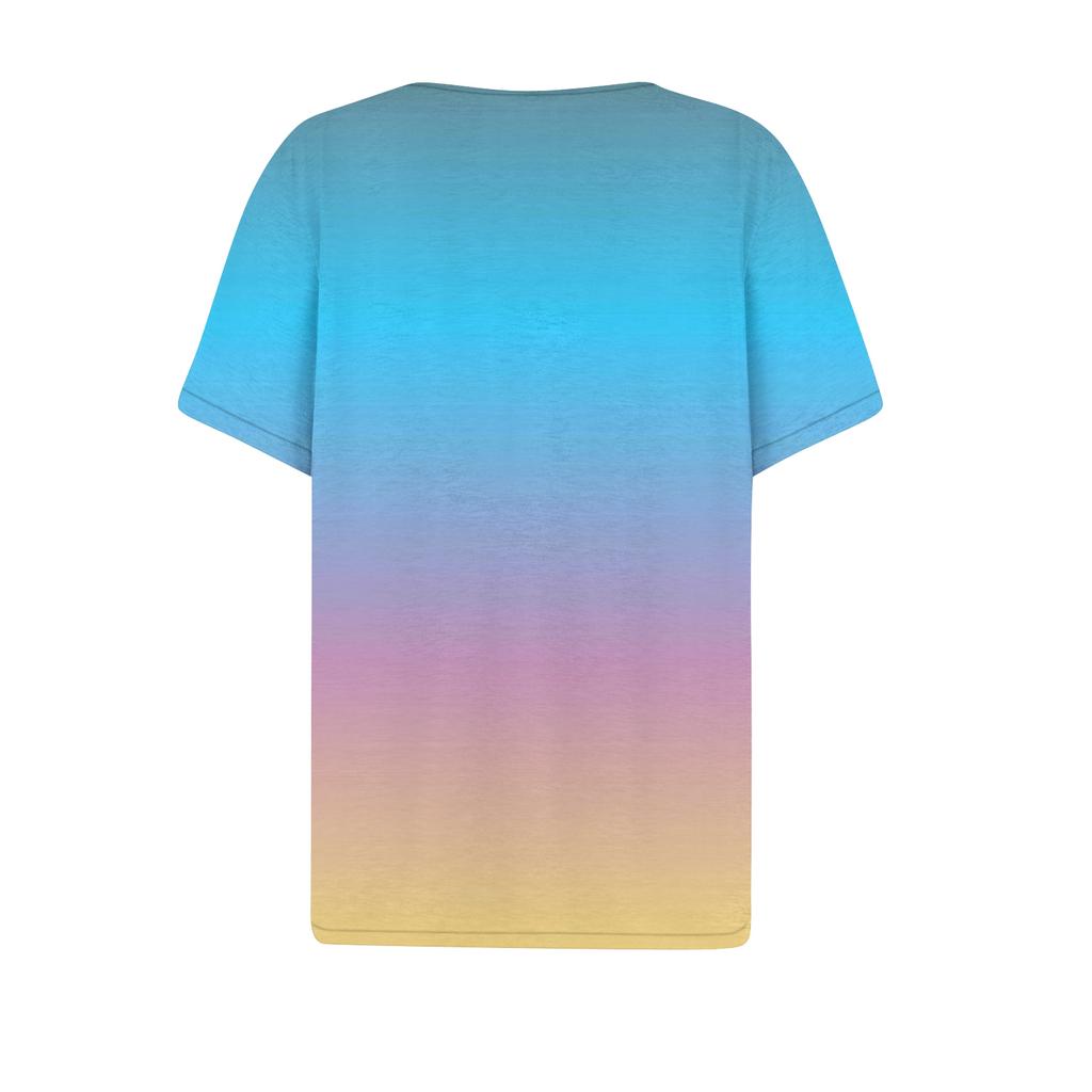 Women's Fashionable Casual Short-sleeved Gradient Printed V-neck Top