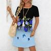 Women's Fashion Graceful Beautiful  Colorful Flowers  Grass Colorful Flowers and Small Grass Print Summer Spring Short Sleeve O-Neck Casual Dresses