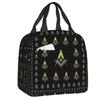 Custom Freemason Square & Compass Gold Masonic Thermal Insulated Lunch Bag Women Resuable Lunch Tote for Picnic Storage Food Box
