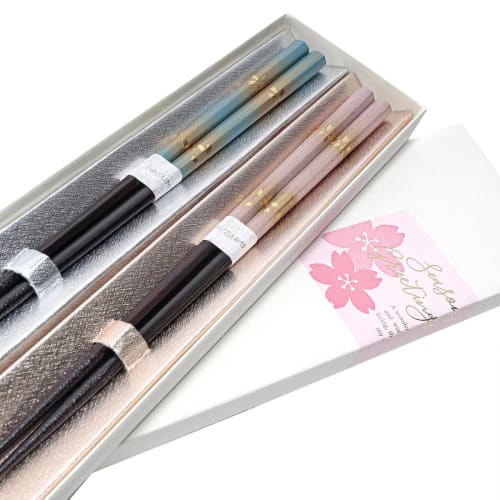 Elegant Golden Cherry Blossom and Mist Pattern Chopsticks for Couples, Octagonal Haze Gold Cherry Blossom Design, 22.5cm, Gift Boxed, Dishwasher Safe,
