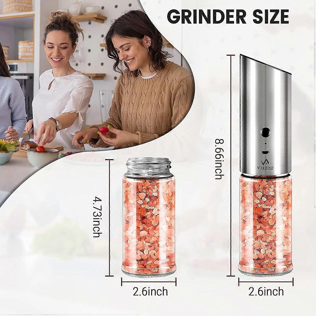 USB Rechargeable Salt and Pepper Mill Set, Electric Salt or Pepper Grinders, Easy to Use