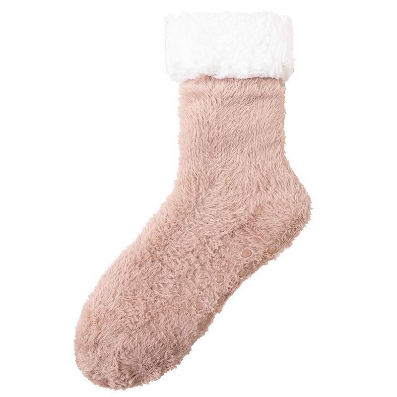 Damen Plüsch Mid-Tube Anti-Rutsch Socken für Herbst & Winter - Warme, Dicke, Haus-, Schlaf- & Wochenbett-Socken