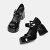 Sapatos Mary Jane de Salto Alto de Couro Sapatos Femininos Sapatos de Salto Grosso Sapatos Femininos de Laço Preto Pequenos de Couro