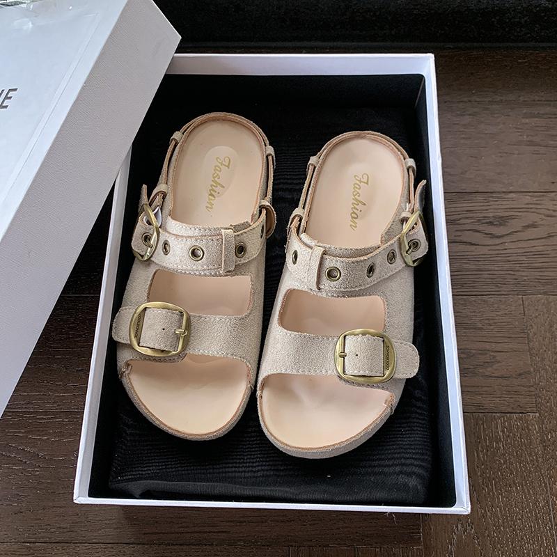 

Fashion Luxury Pink Birken Sandal Woman Brand Design Suede Leatherette Buckle Strap Sandalias Ladies Summer Casual Thick Sole Mule Shoes 40
