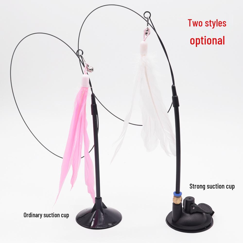 Katzen-Teaser-Spielzeug mit Glocke & Federn, Langeweile-Abbau, Starker Saugfuß & Langer Stab zum Selbstspielen