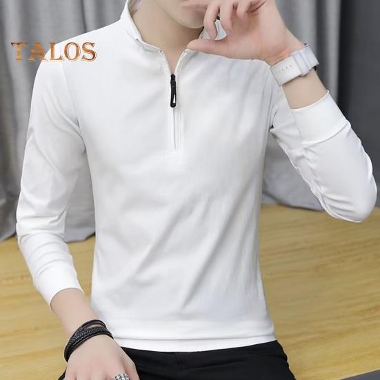 Vår Høst Skjorte Herre Langermet Halv Glidelås Slim Fit Stand Krage Pure Farge Mid Length Pullover Daglig slitasje Business Office Topp