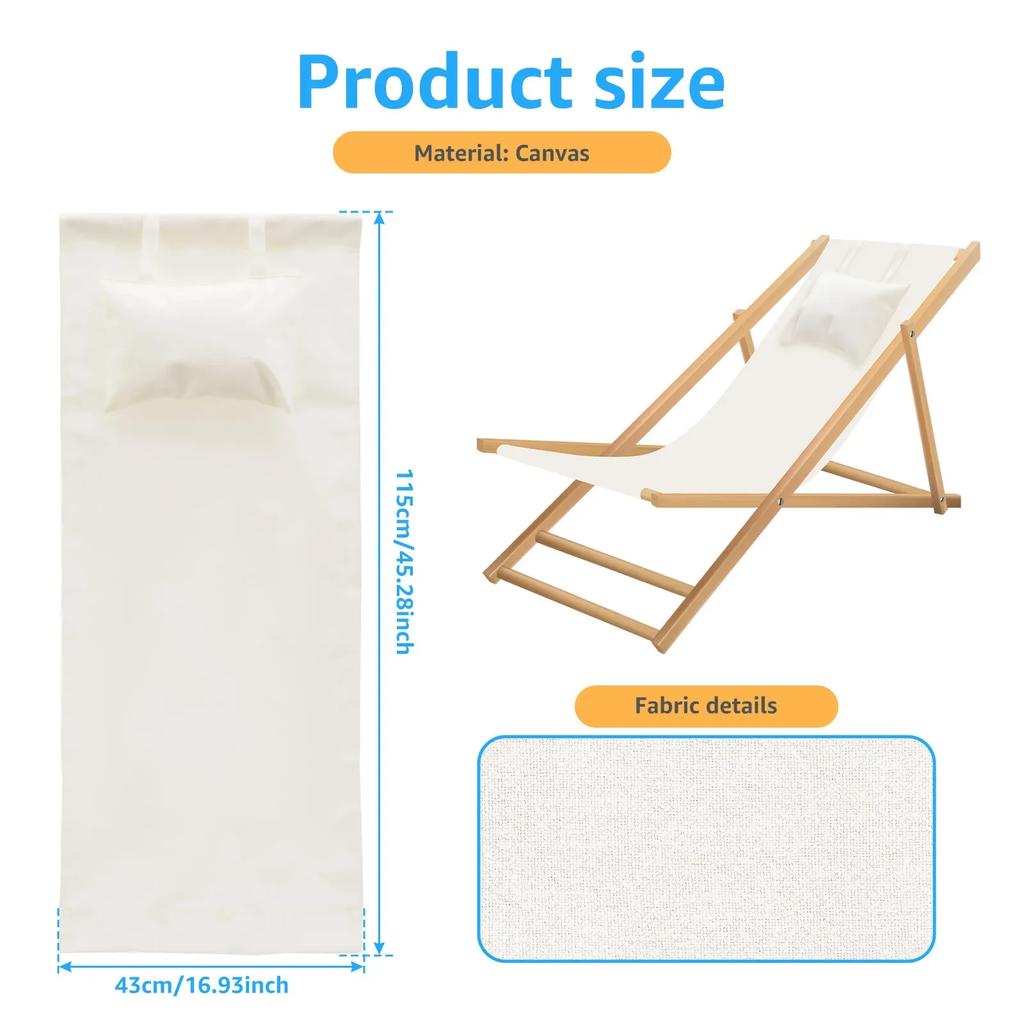 Sling Stoel Vervangende Stof Opvouwbare Strandstoel Vervangend Canvas met Kussen Duurzaam Slijtvast Lounge Stoelen Doek