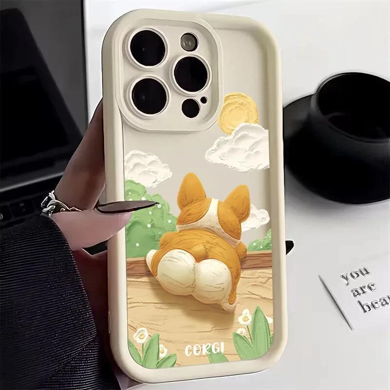 Cute Cartoon Corgi Dog Silicone Phone Case For iPhone 14 Pro Max Cases iPhone 11 12 13 15 XS XR X 7 8 Plus Shockproof Soft Cover