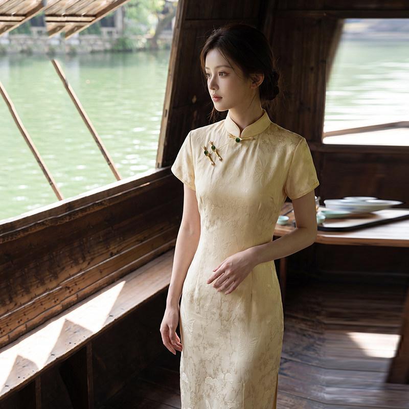 Yellow national style new Chinese Suzhou cheongsam improved young 1011 new women's high-end sense small medium and long