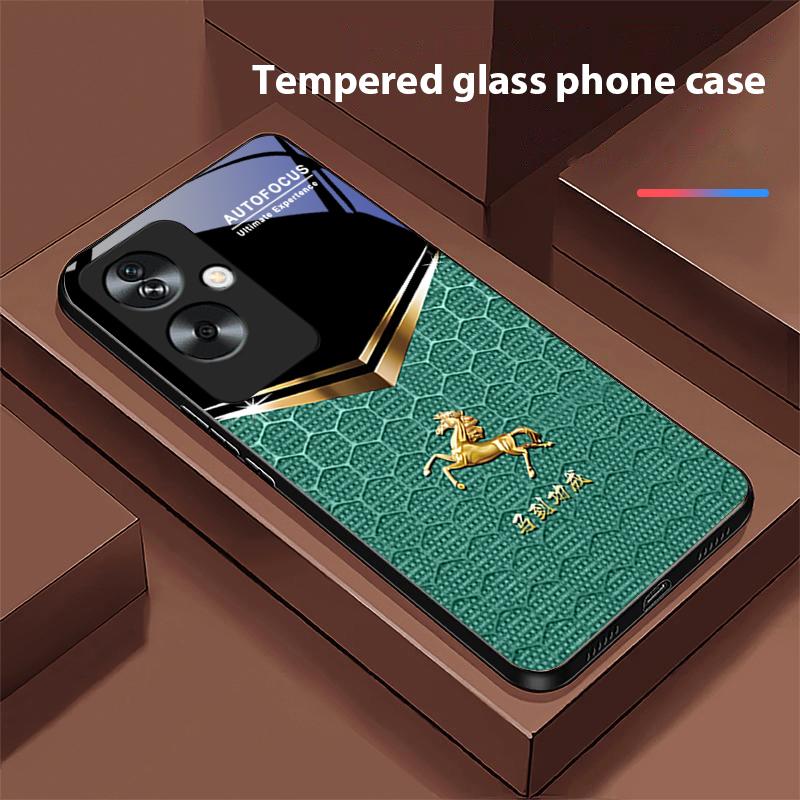 Waben-Grünes Pferd Für Oppo A79 5G 58 78 74 60 4G Reno 11F Realme GT 6 11 Note 50 10 C55 X2 Gehärtetes Glas Schwarze Handyhülle
