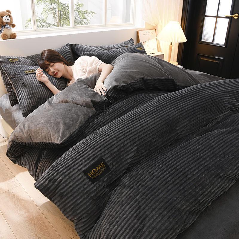 Dickes Winter-Korallenfleece-Bettdecken- und Bettlaken-Set - 4-teilige Samt-Bettwäschekollektion