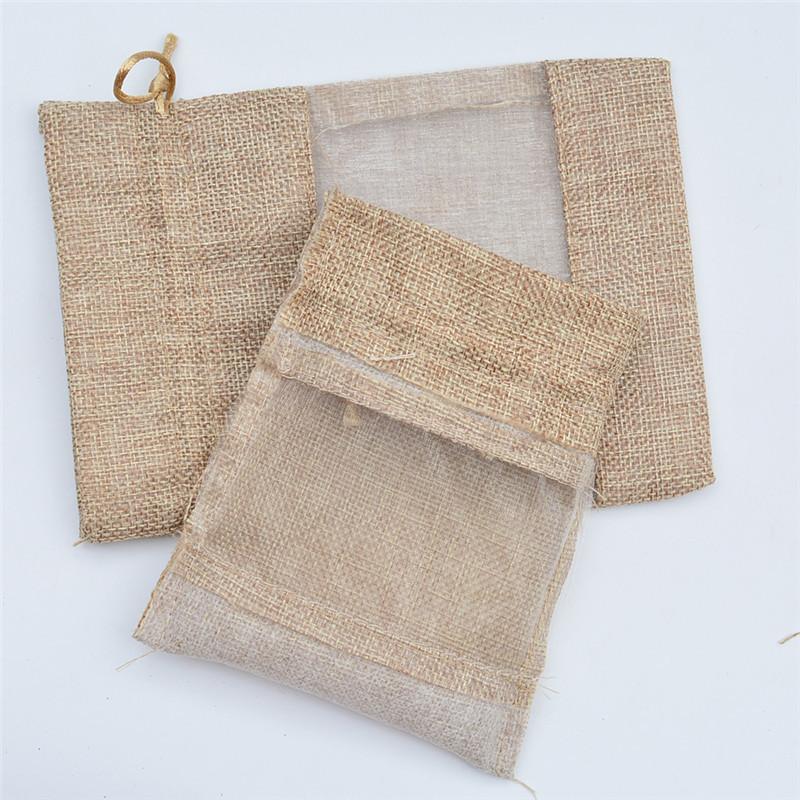 12pcs Single-sided Window Linen Bag Linen Drawstring Bag Cosmetic Jewelry Packaging Bag Lavender Mosquito Repellent Sachet Cloth Bag Drawstring Bag
