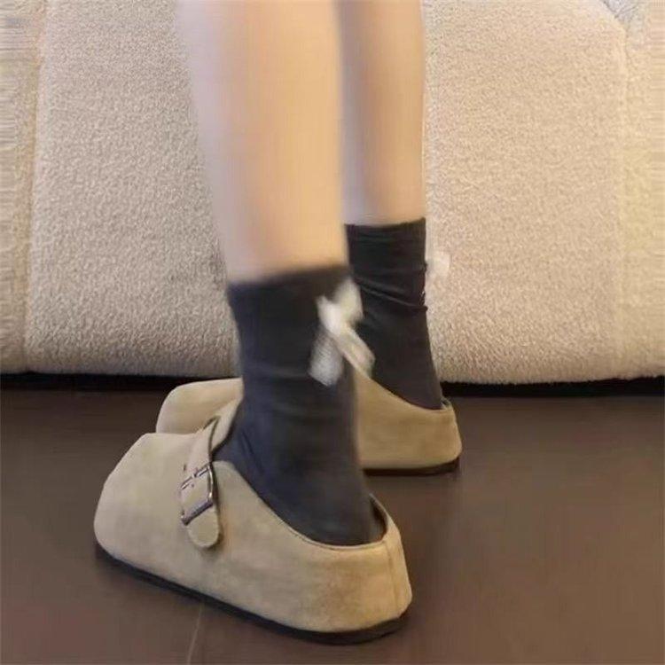 Fashion Women's Slippers for Outerwear 2025 Summer New Style One-foot Thick-soled Closed-toe BOKEN Half-slippers