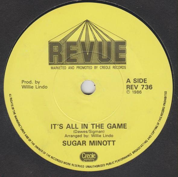 

7inch Record SUGAR MINOTT Its All In The Game REV736 Revue Records 1986 UK Reggae Ska Dub Used