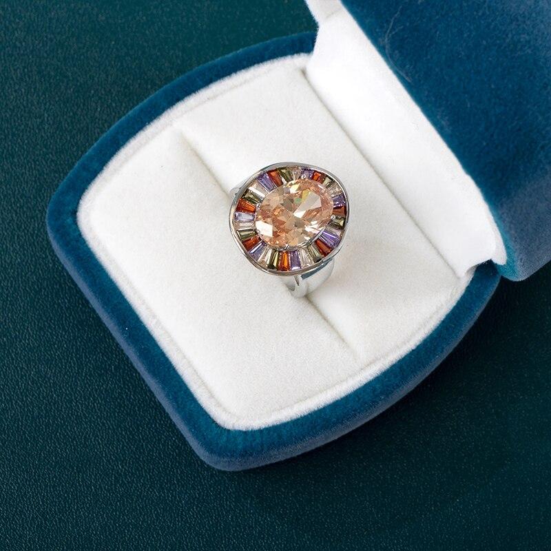 BELLA BOX Gemstone Egagement Ring For Women Silver Color Female Ring  Exaggerated Silver Hand FingerJewelry Wedding Party Gift
