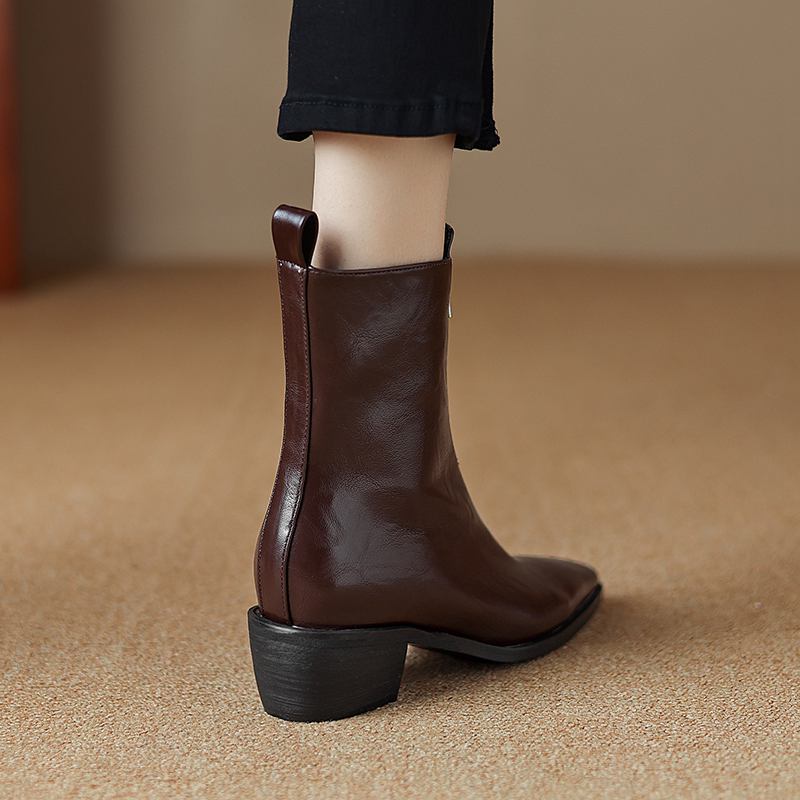 Krazing Pot PU Herbst Winter Schuhe Große Größe Chelsea Stiefel Square Toe Warm Halten Front Zipper Größe 43 Stiefeletten