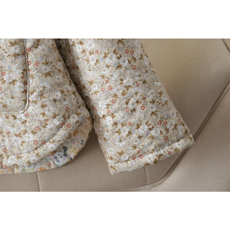 Grote Maat Dames Vintage Bloemen Warm Katoen Gevoerd Casual Winter Bovenkleding