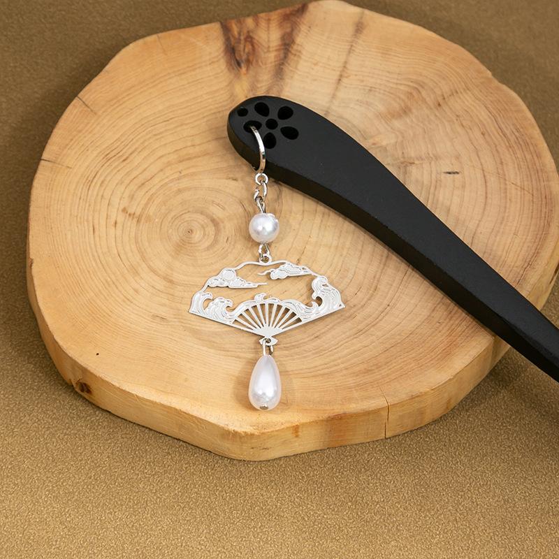Ancient Style Fan Hairpin Classical Ebony Hanfu Simple Hairpin New Chinese Style Advanced Fan Plate Hair Wooden Hairpin Headdress